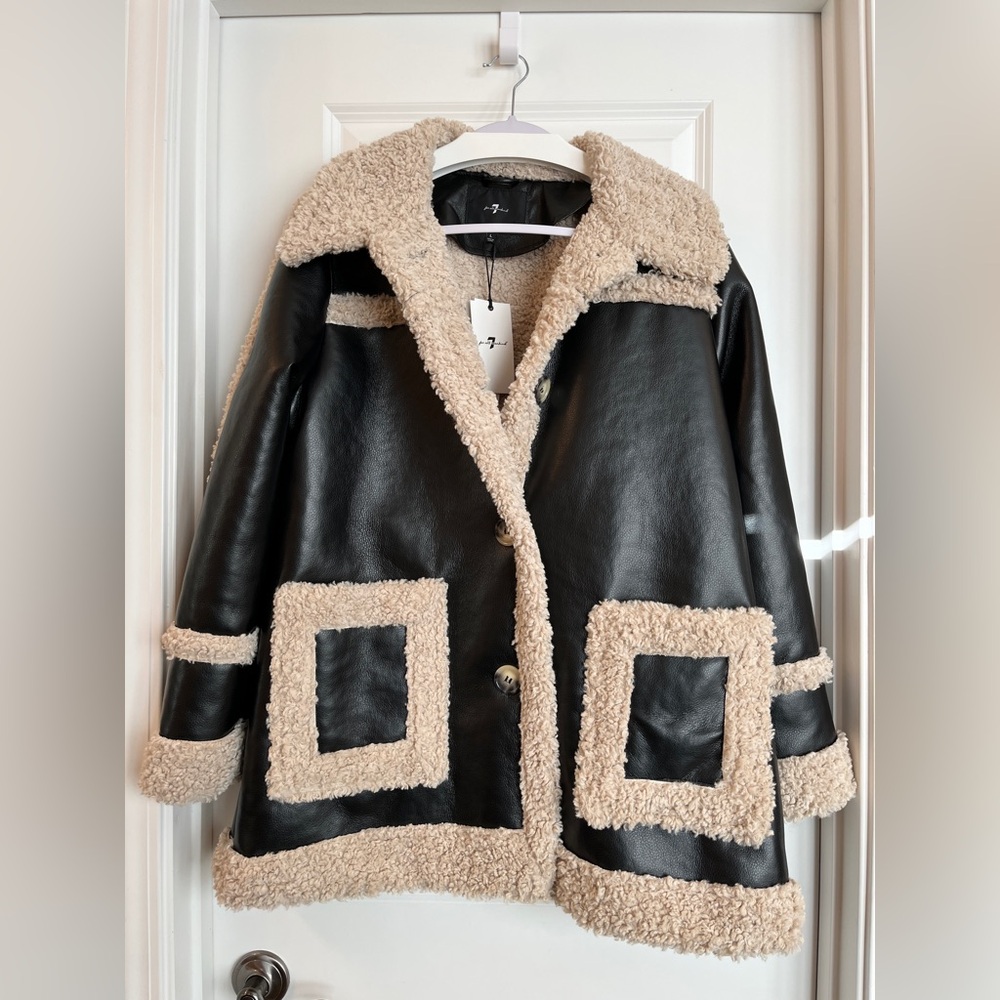NWT 7 For All Mankind Faux Sherpa Faux Leather Jacket - Picture 5 of 10